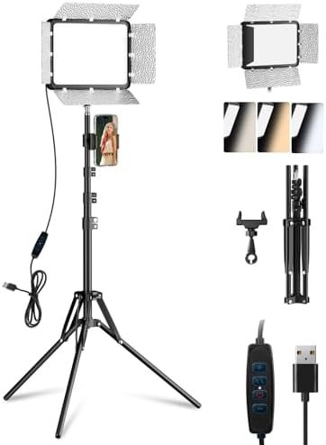 EMART 1-Pack LED Video Light Kit with Phone Holder & Barndoor