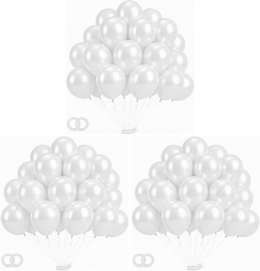 EMART 100pcs White Balloons 12 Inch with Ribbon, Latex Helium Quality for Birthday, Wedding, Baby Shower, Graduation, Christmas Decor (Pack of 3) — frame 2