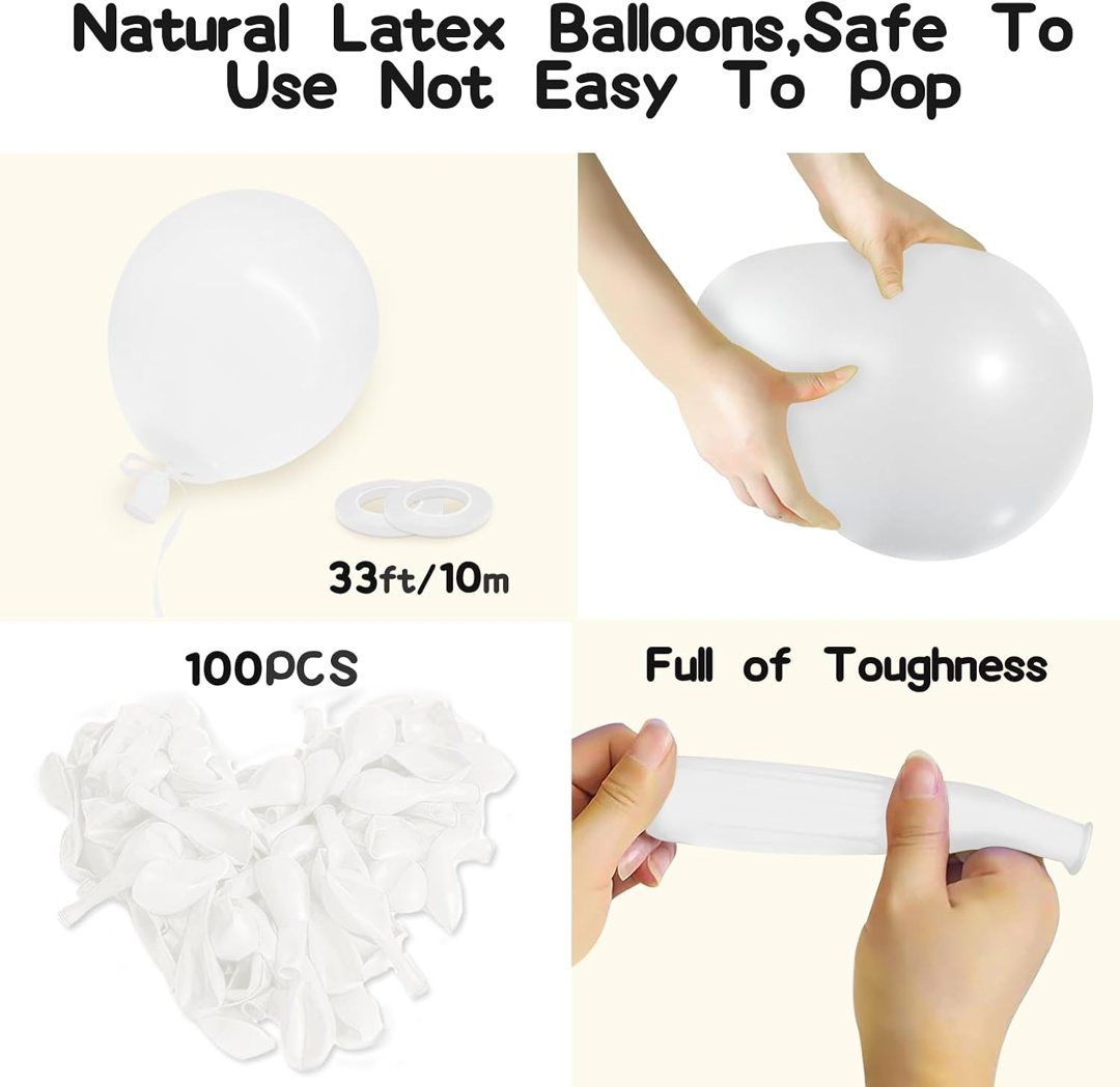 EMART 100pcs White Balloons 12 Inch with Ribbon, Latex Helium Quality for Birthday, Wedding, Baby Shower, Graduation, Christmas Decor (Pack of 3) — frame 5