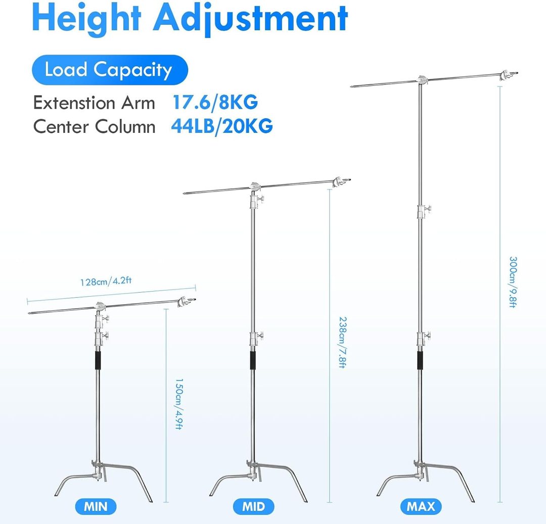 EMART 10ft Heavy Duty C Stand with Boom Arm 100% Stainless Steel-2 Pack — frame 3
