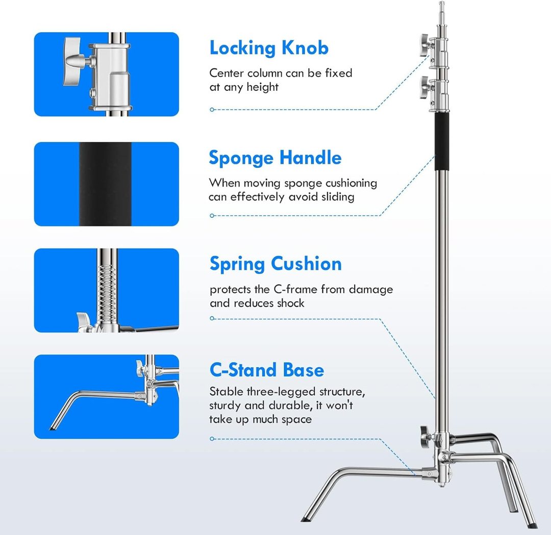 EMART 10ft Heavy Duty C Stand with Boom Arm 100% Stainless Steel-2 Pack — frame 4
