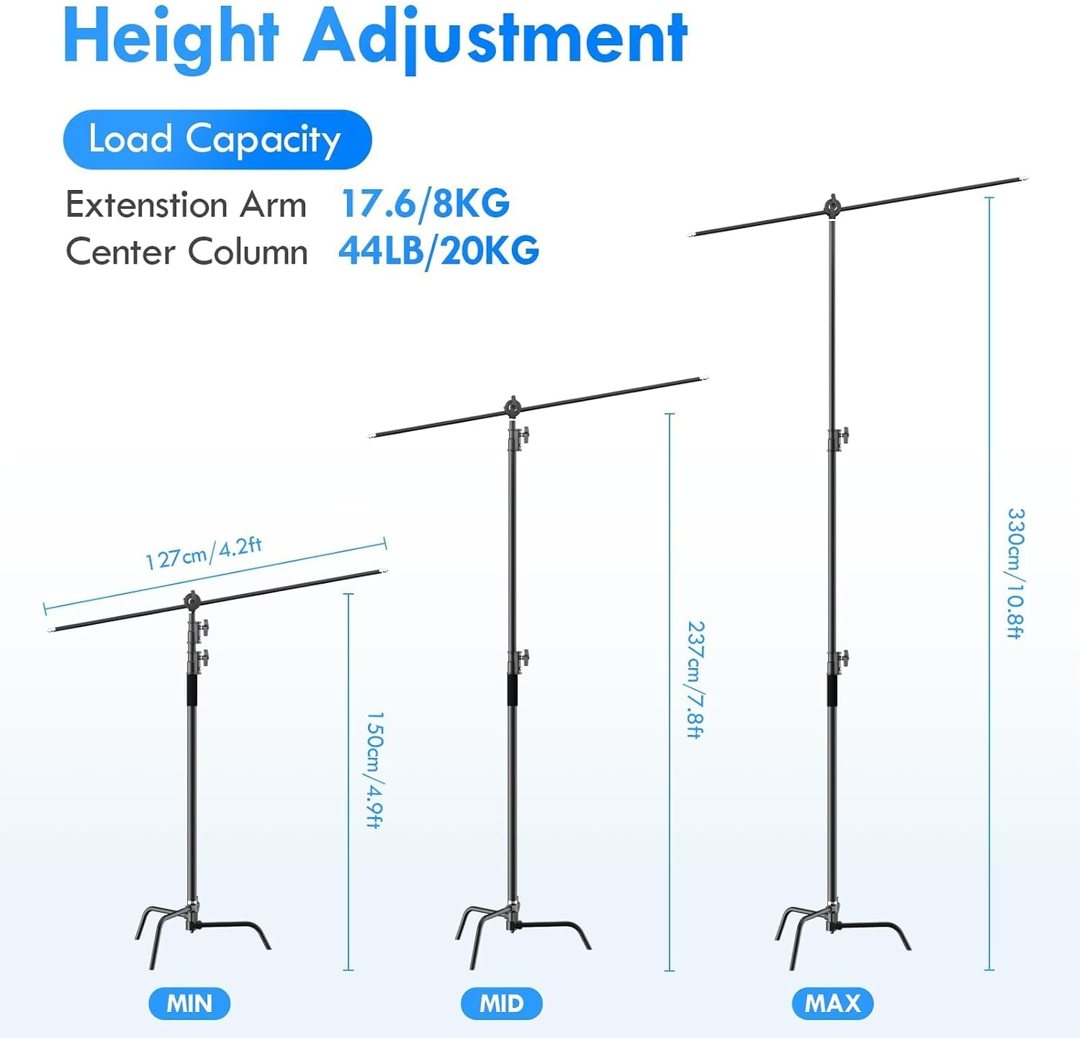 EMART 10ft Heavy Duty C Stand with Boom Arm 100% Stainless Steel-Black — frame 3