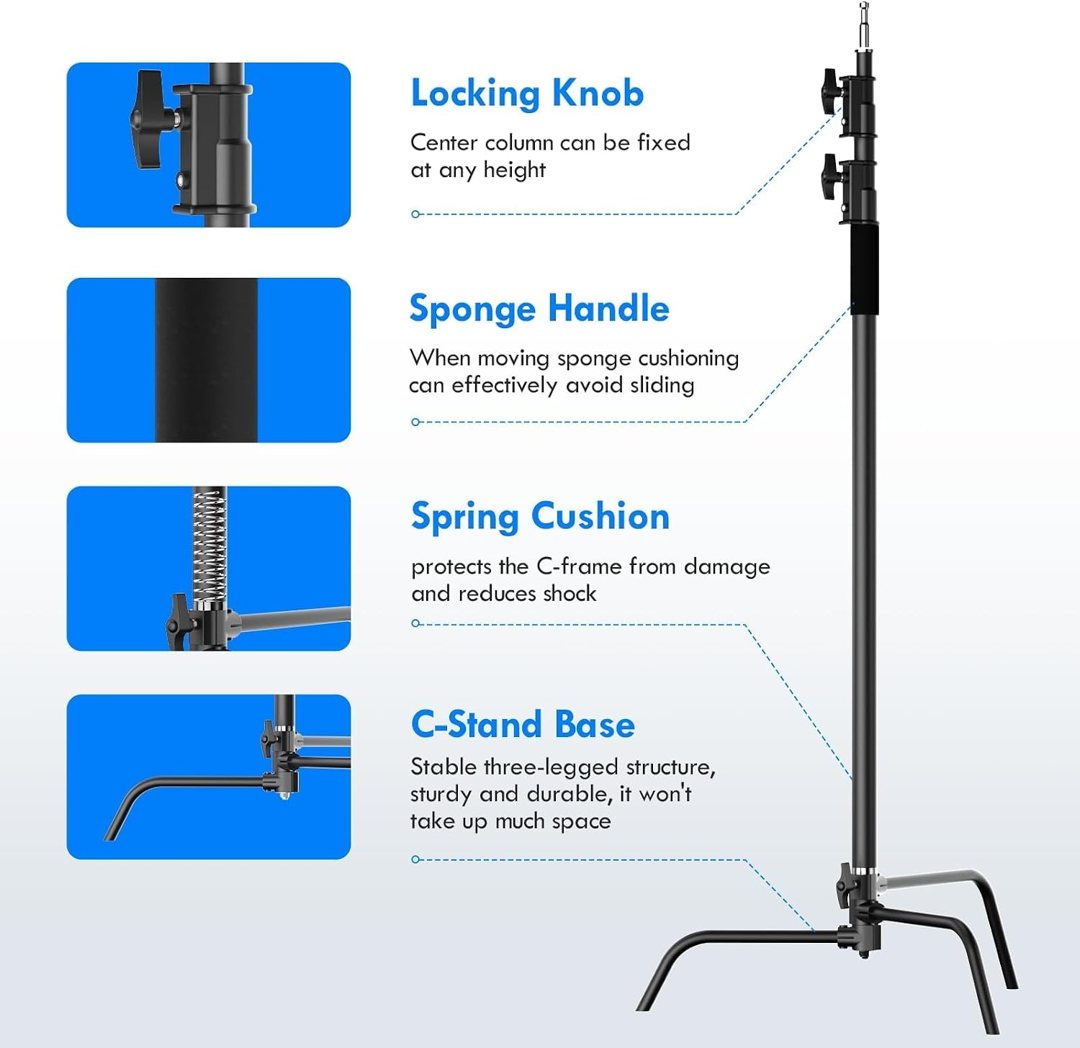 EMART 10ft Heavy Duty C Stand with Boom Arm 100% Stainless Steel-Black — frame 4