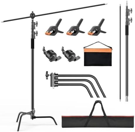 EMART 10ft Heavy Duty C Stand with Boom Arm 100% Stainless Steel-Black