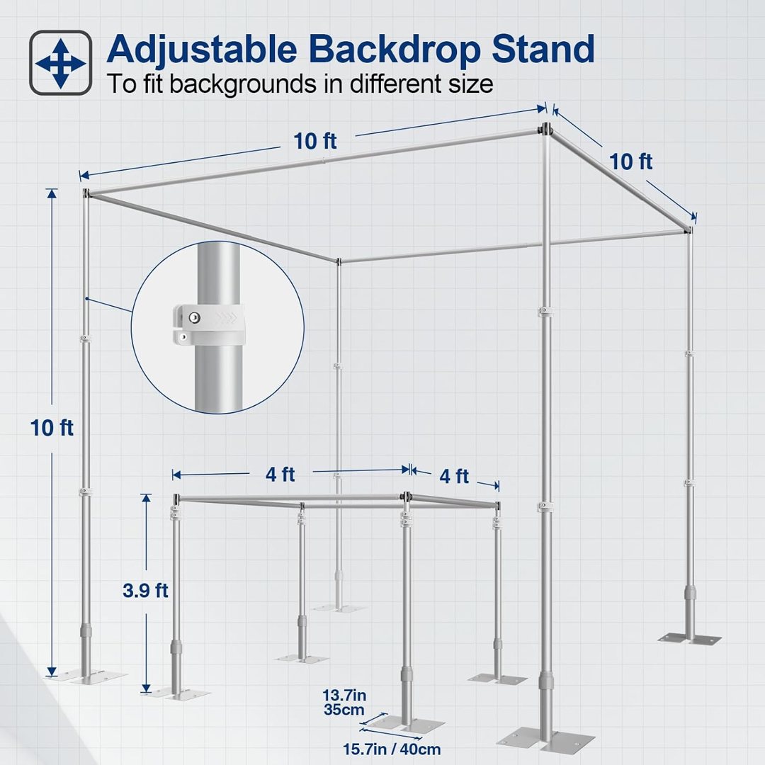 EMART 10ft Square Backdrop Stand Heavy Duty, Adjustable Pipe and Drape Kit — frame 5