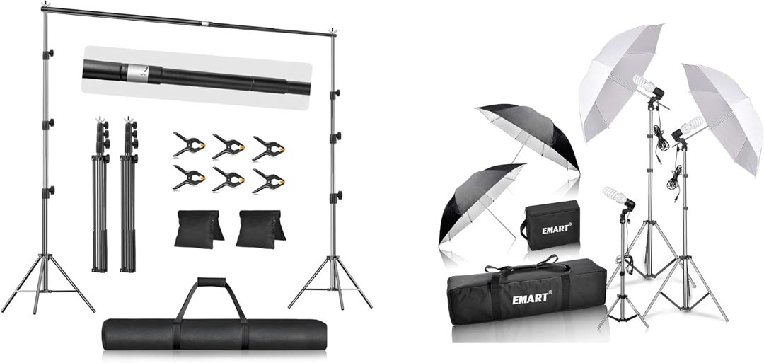 EMART 10x10FT Backdrop Stand with 45W 5500K Umbrella Photography Lighting Kit — frame 2