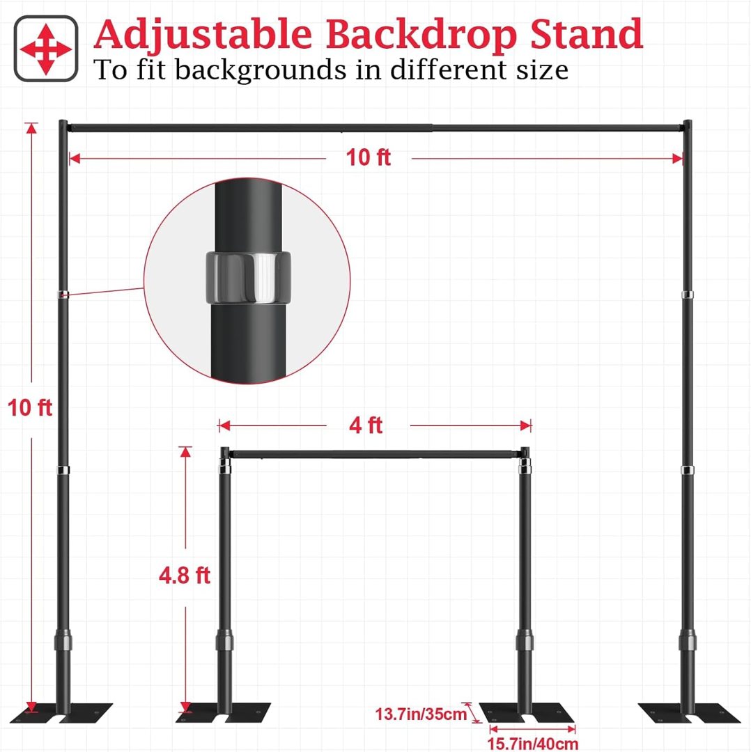 EMART 10x10ft Heavy Duty Backdrop Stand Frame with Adjustable Pipe，Black — frame 4