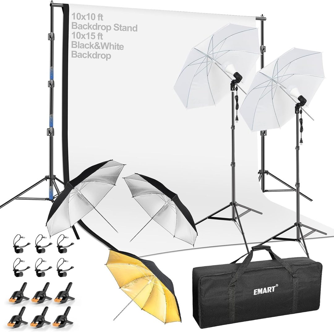 EMART 10x10FT Photo Backdrop Stand Kit with Photography Umbrella Lights — frame 2