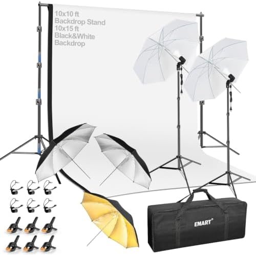 EMART 10x10FT Photo Backdrop Stand Kit with Photography Umbrella Lights
