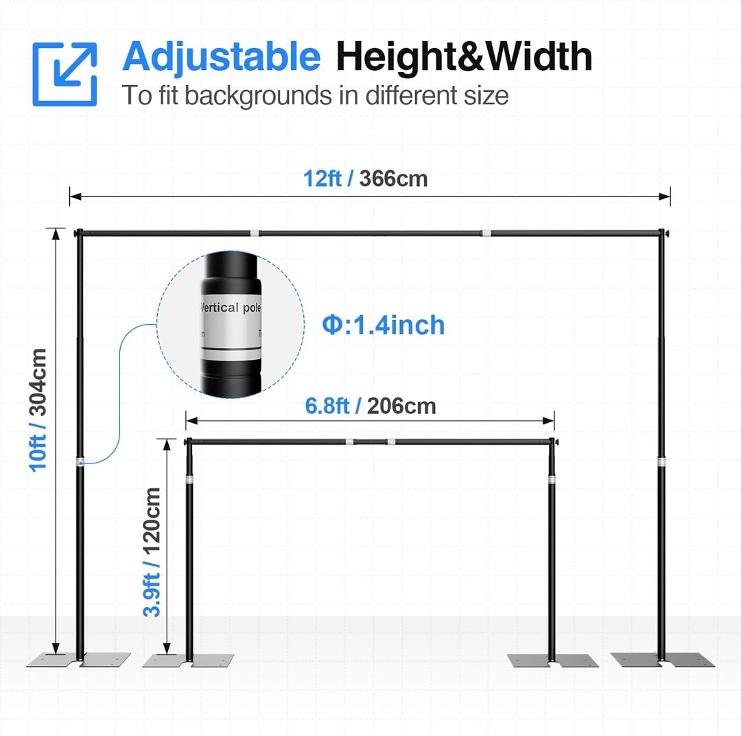 EMART 10x12ft Heavy Duty Backdrop Stand, Pipe and Drape with Flat Base — frame 3