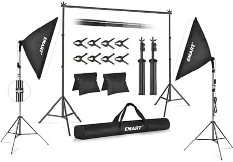 EMART 10x7ft Backdrop Stand Photo Studio Adjustable Background Stand Support Kit +20"x28" 125W CFL Blub Softbox Lighting Kit