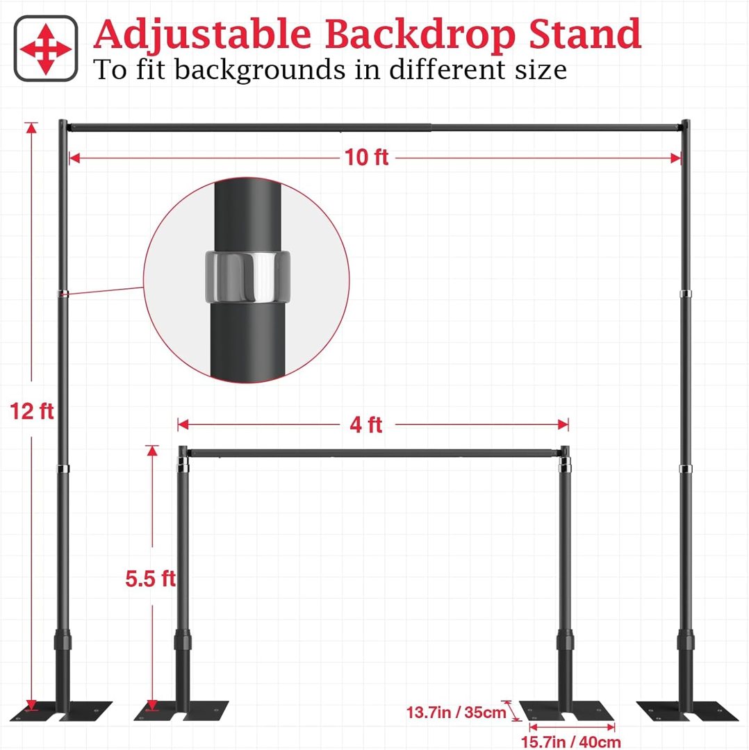 EMART 12x10ft Heavy Duty Backdrop Stand Frame with Adjustable Pipe，Black — frame 4