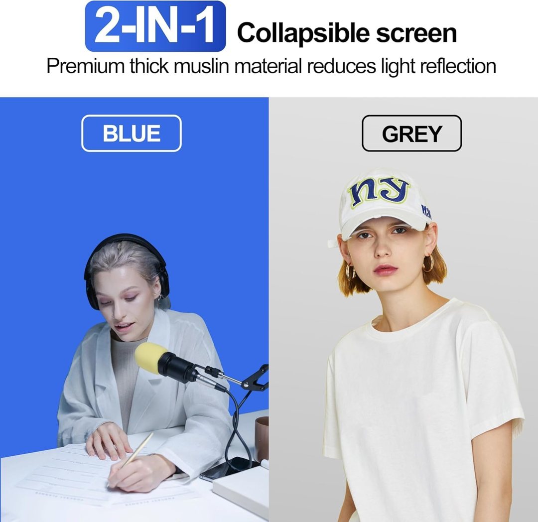 EMART 2-in-1 Blue Grey Screen 5x6.5Ft/1.5x2m Portable Pop Up Backdrop — frame 5