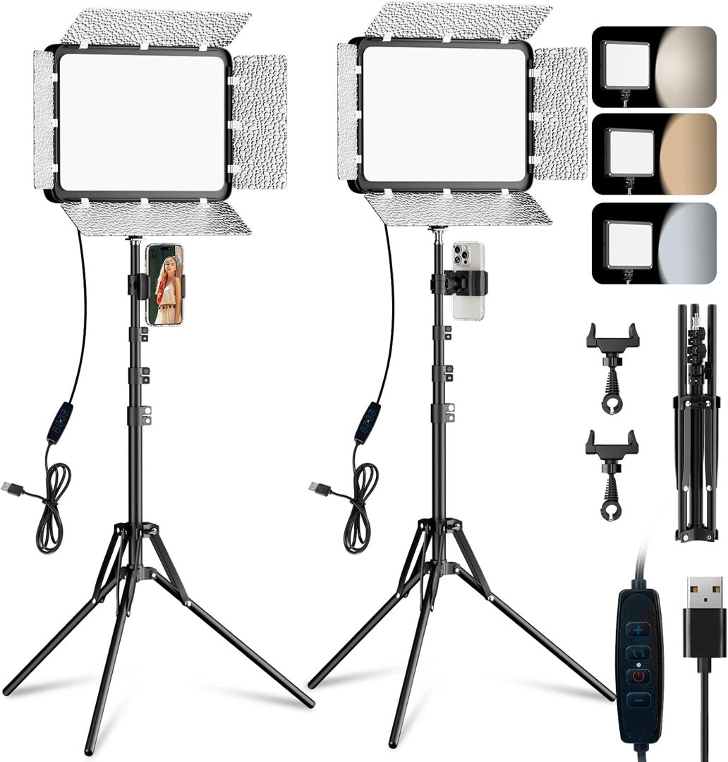 EMART 2-Pack 15W LED Video Light Kit with Phone Holder & Barndoor — frame 2