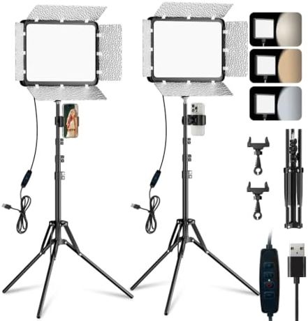 EMART 2-Pack 15W LED Video Light Kit with Phone Holder & Barndoor