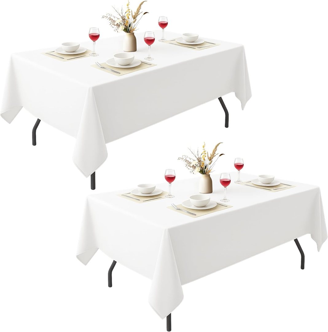 EMART 2 Pack White Table Cloth Rectangle 60 x 102 inch Tablecloth for 4-6 Foot Rectangle Tables Washable, 180 GSM Thickened Polyester Fabric Tablecloth for Party & Wedding Decorations — frame 2