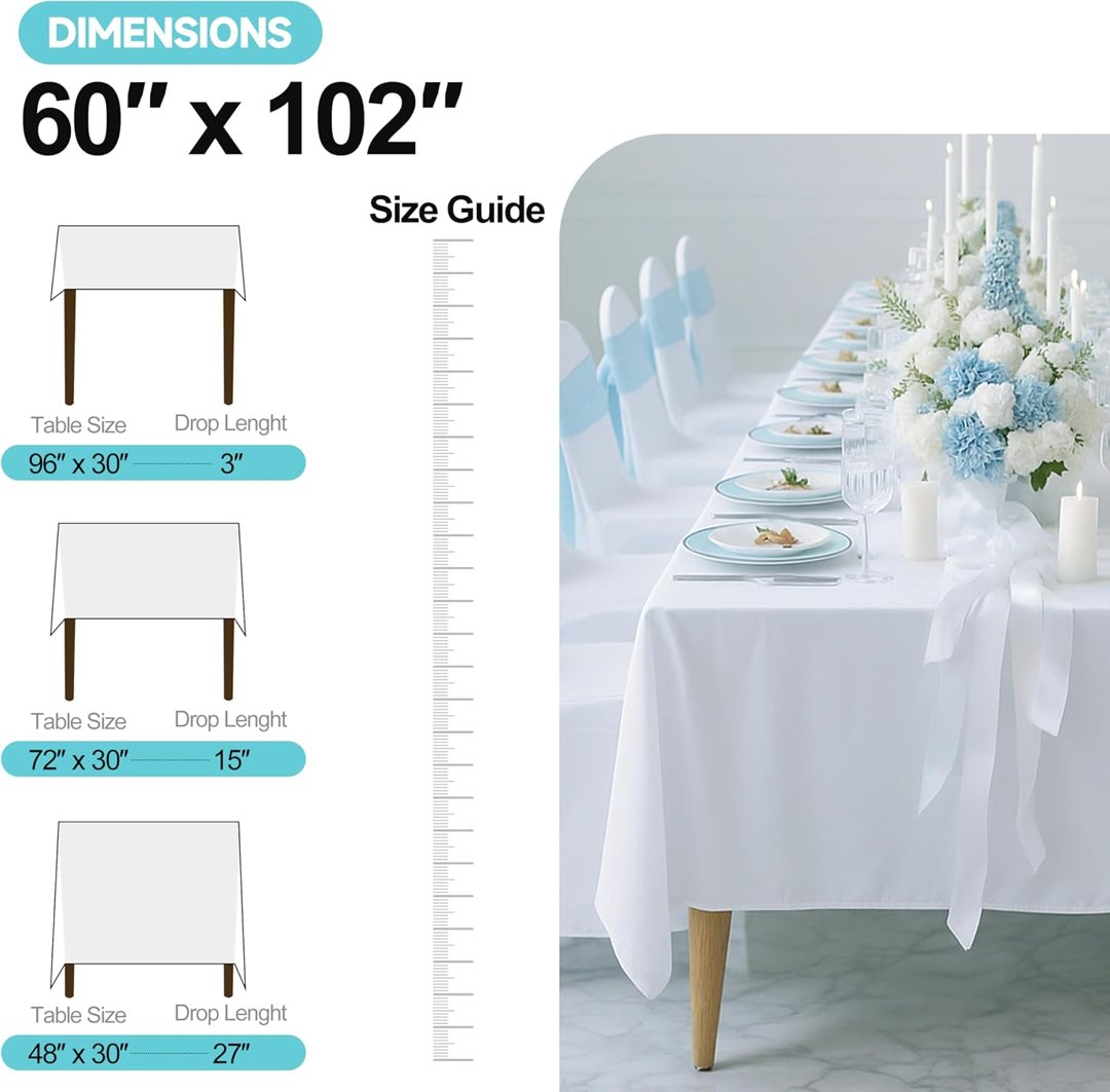 EMART 2 Pack White Table Cloth Rectangle 60 x 102 inch Tablecloth for 4-6 Foot Rectangle Tables Washable, 180 GSM Thickened Polyester Fabric Tablecloth for Party & Wedding Decorations — frame 5