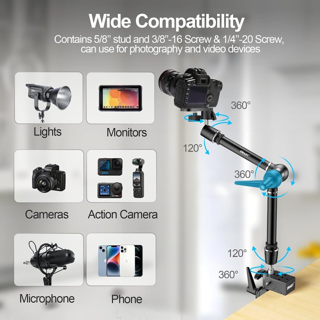EMART 20" Heavy Duty Magic Arm Camera Mount with Super Clamp/Platform — frame 4