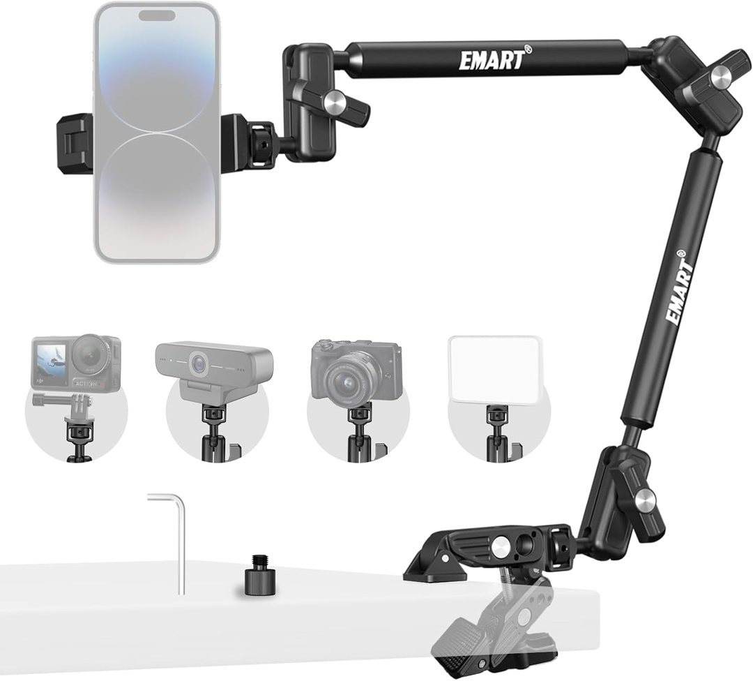EMART 21" Magic Arm Clamp Kit with Super Clamp, 1/4" 3/8" Threads for ARRI, Flexible Camera Desk Mount, Adjustable Articulating Boom Arm for Webcam/Mic/Action Camera/Phone/Video Light — frame 2