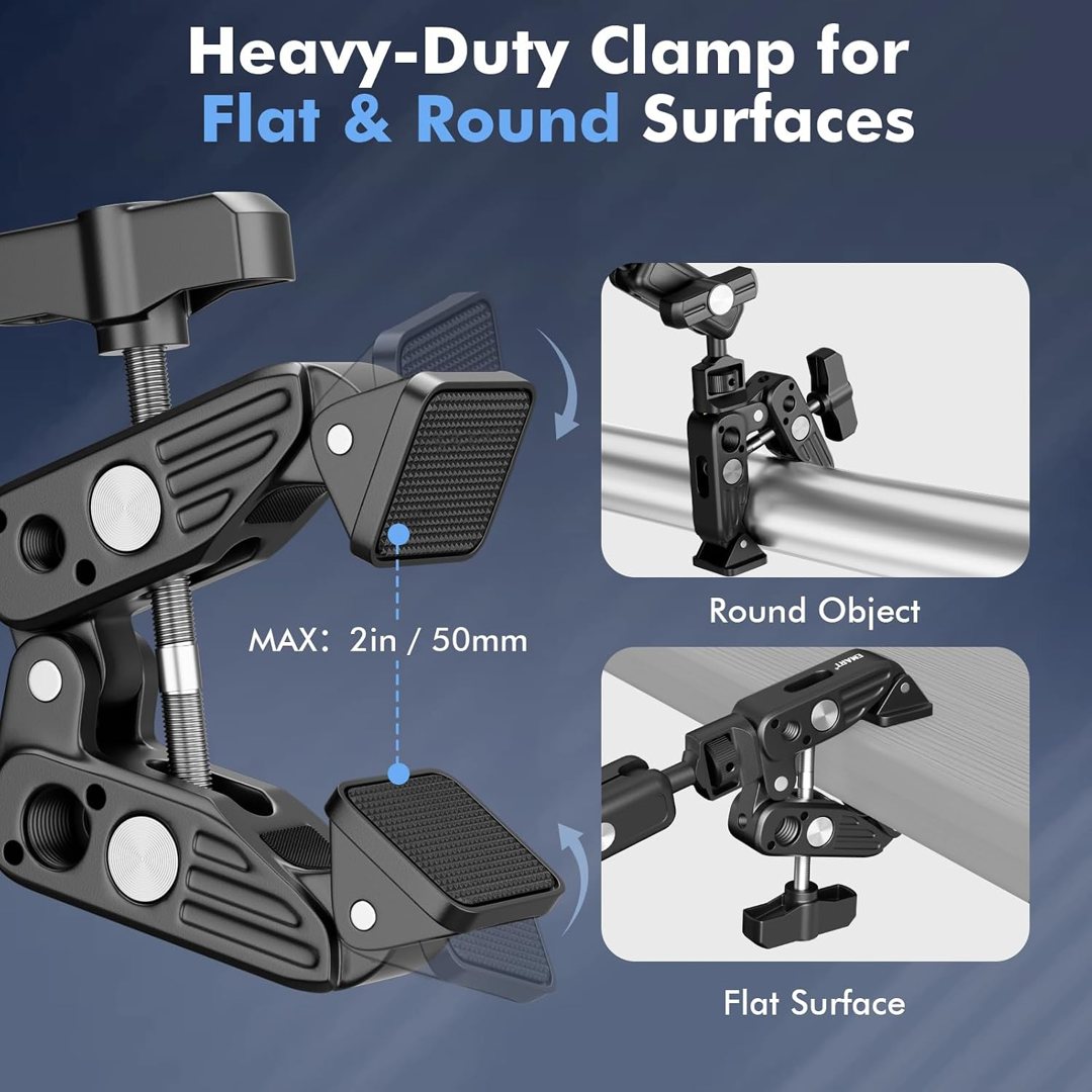EMART 21" Magic Arm Clamp Kit with Super Clamp, 1/4" 3/8" Threads for ARRI, Flexible Camera Desk Mount, Adjustable Articulating Boom Arm for Webcam/Mic/Action Camera/Phone/Video Light — frame 4