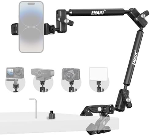 EMART 21" Magic Arm Clamp Kit with Super Clamp, 1/4" 3/8" Threads for ARRI, Flexible Camera Desk Mount, Adjustable Articulating Boom Arm for Webcam/Mic/Action Camera/Phone/Video Light — frame 1