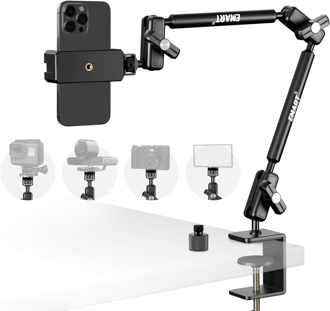 EMART 22" Magic Arm Clamp Kit,Overhead Camera Mount with C Clamp 1/4" Screw — frame 2