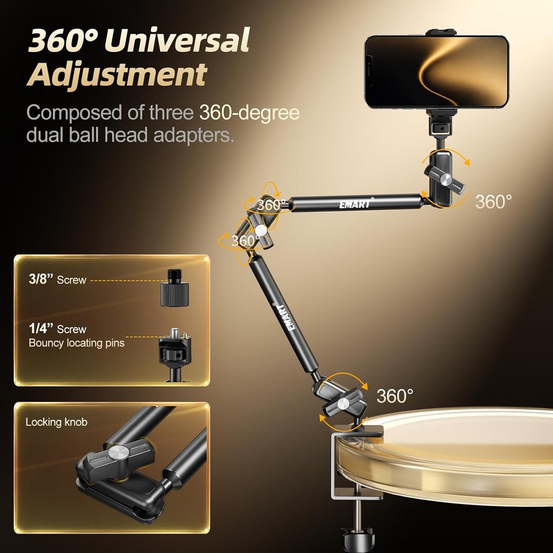 EMART 22" Magic Arm Clamp Kit,Overhead Camera Mount with C Clamp 1/4" Screw — frame 3
