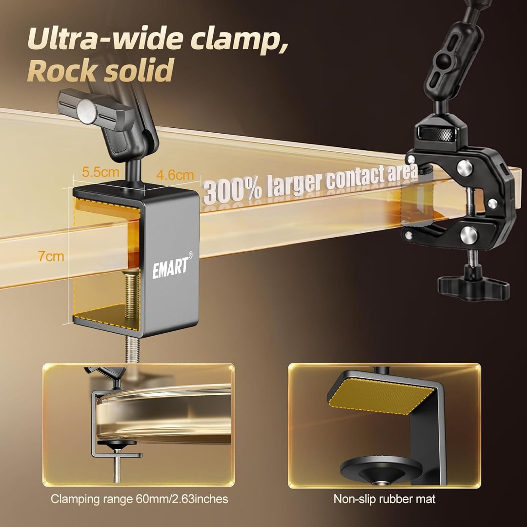 EMART 22" Magic Arm Clamp Kit,Overhead Camera Mount with C Clamp 1/4" Screw — frame 5