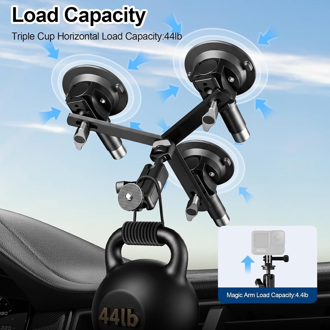 EMART 3"Triple Suction Cup Car Mount with Ball Head Magic Arm for Insta360 — frame 3