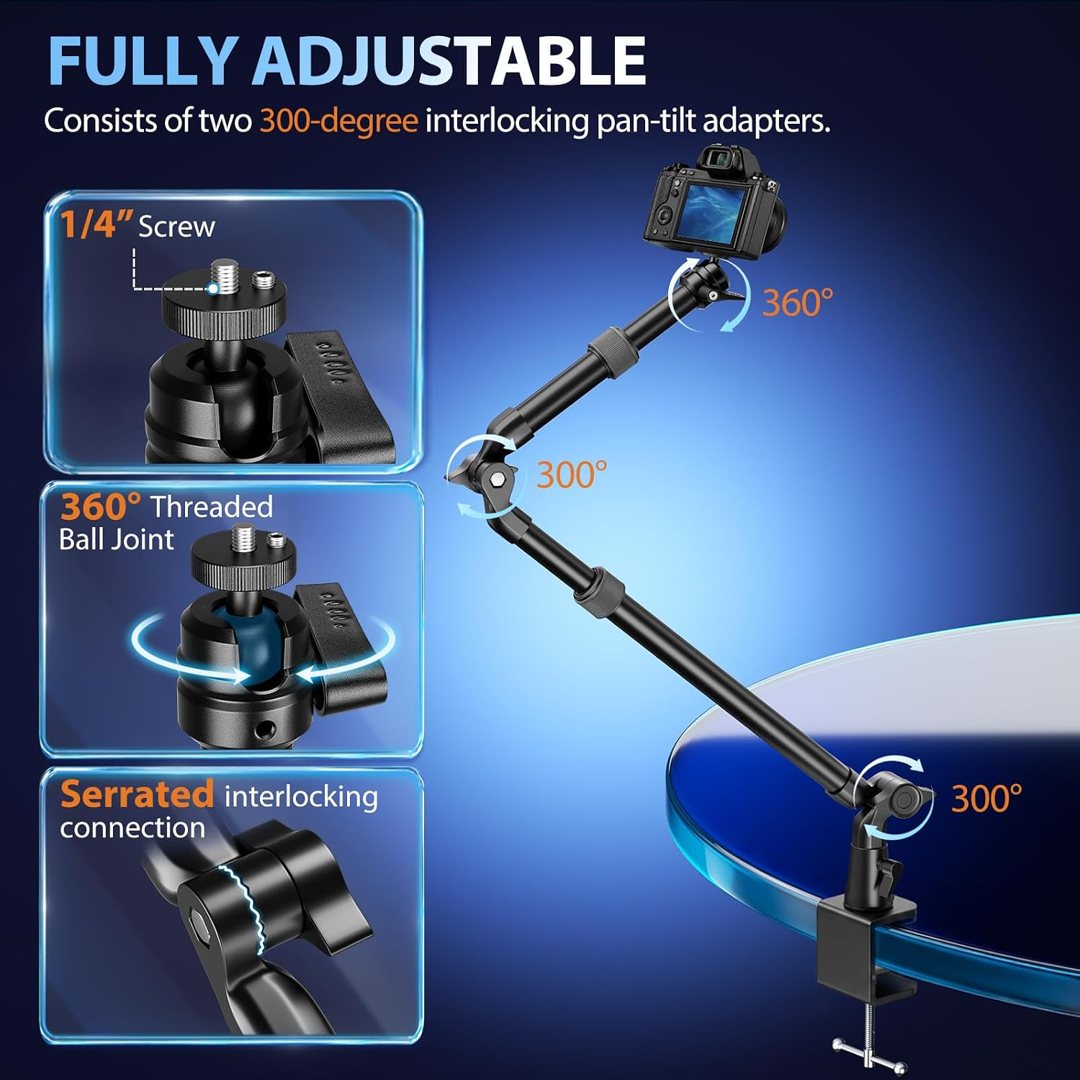 EMART 40" Overhead Camera Mount with Serrated Bite Magic Arm&1/4" Ball Head — frame 3