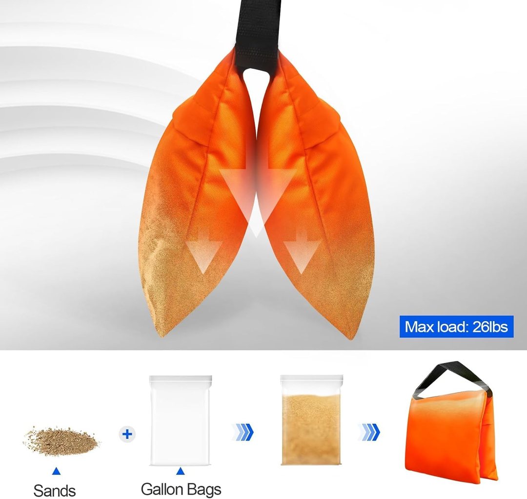 EMART 4Packs Sand Bags for Weight Orange Sandbags for Backdrop Stand Canopy — frame 4