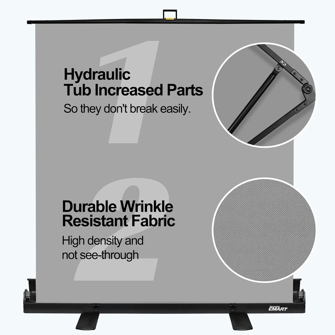EMART 58x74in Collapsible Grey Backdrop Screen, Retractable Chroma Key Panel for Photo Background Removal, Portable Wrinkle-Resistant Backdrop with Stand for Streaming, Photographic Studio, TikTok — frame 5
