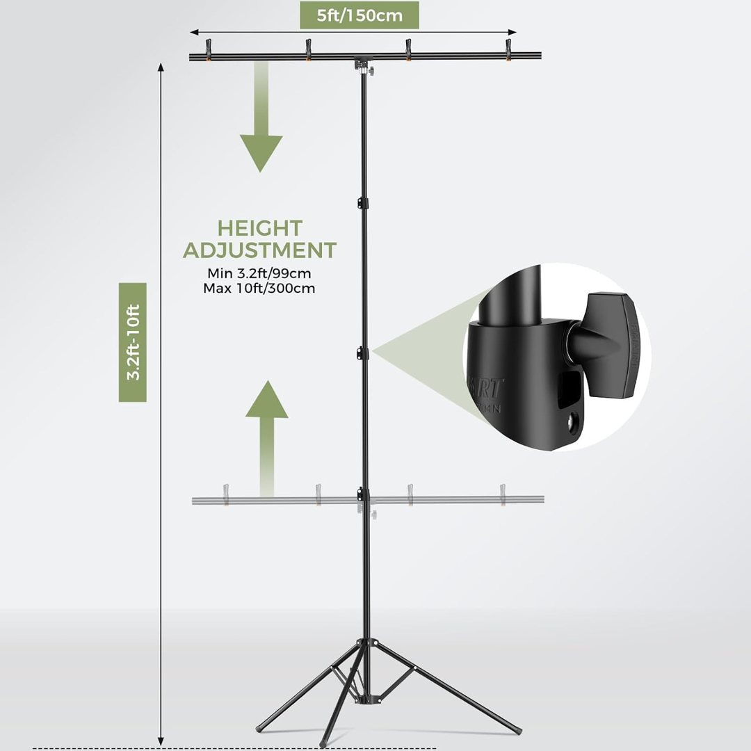 Emart 5x10ft Green Screen Backdrop Kit with T-Shape Stand and 4 Clamps — frame 3