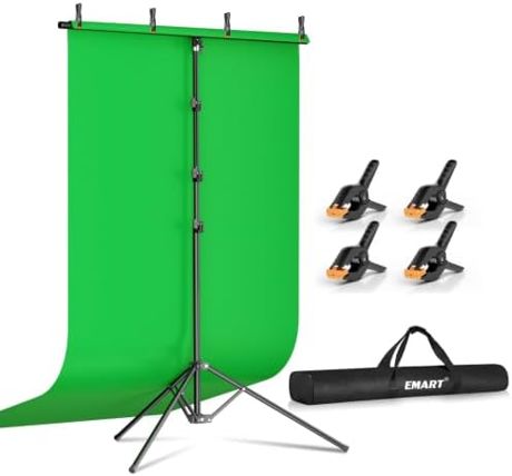 Emart 5x10ft Green Screen Backdrop Kit with T-Shape Stand and 4 Clamps