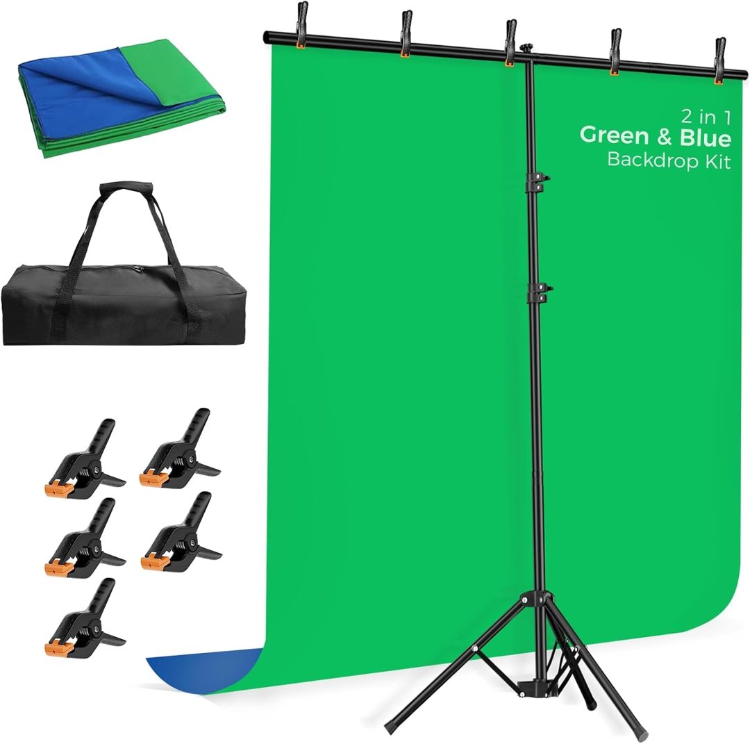 EMART 5x6.5ft Blue Green Screen Backdrop Kit with Reverse Folding Base — frame 2