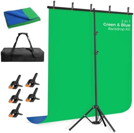 EMART 5x6.5ft Blue Green Screen Backdrop Kit with Reverse Folding Base