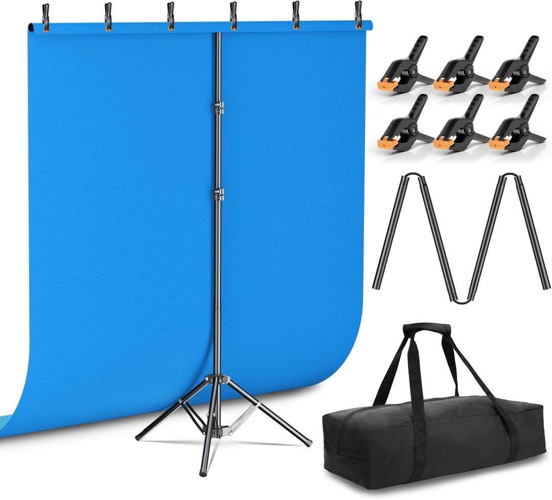 Emart 5x6.5ft Blue Screen Backdrop Kit with T-Shape Stand and 6 Clamps — frame 2