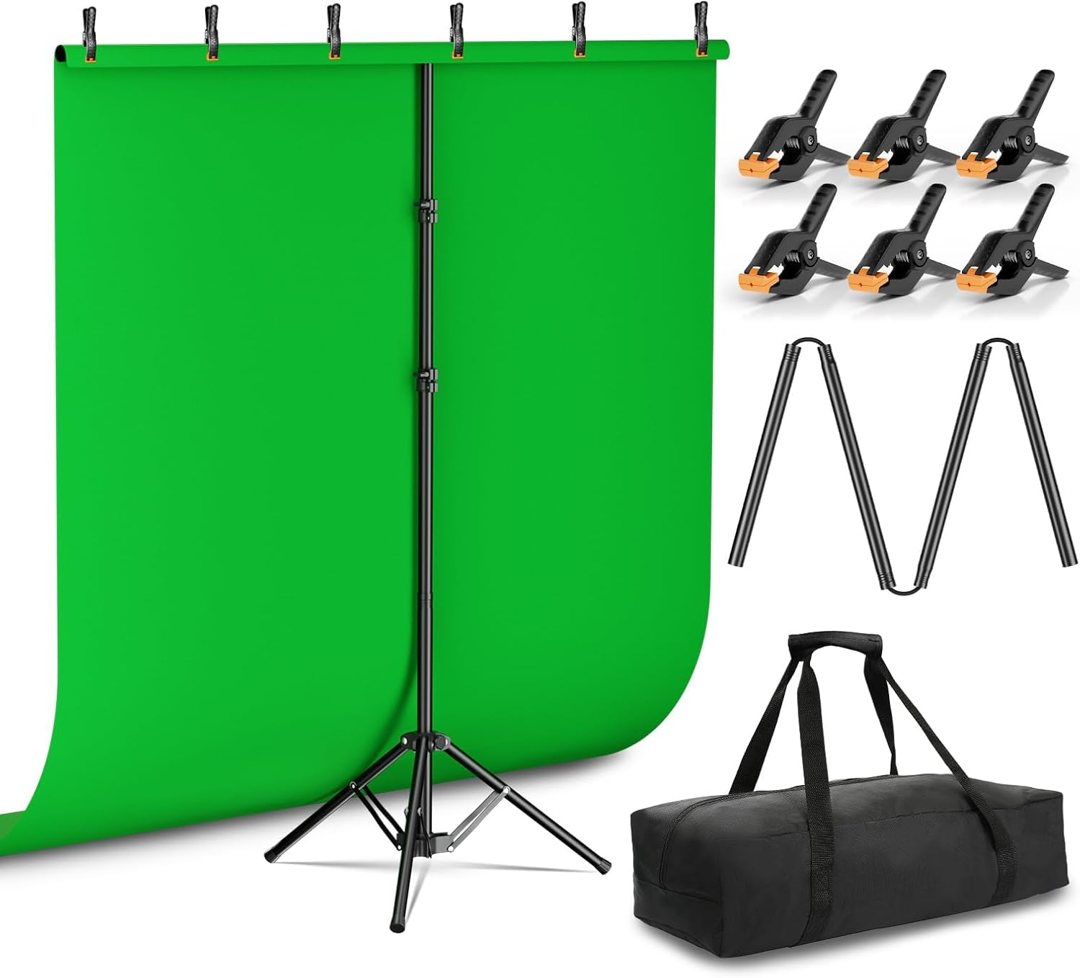 Emart 5x6.5ft Green Screen Backdrop Kit with T-Shape Stand and 6 Clamps — frame 2
