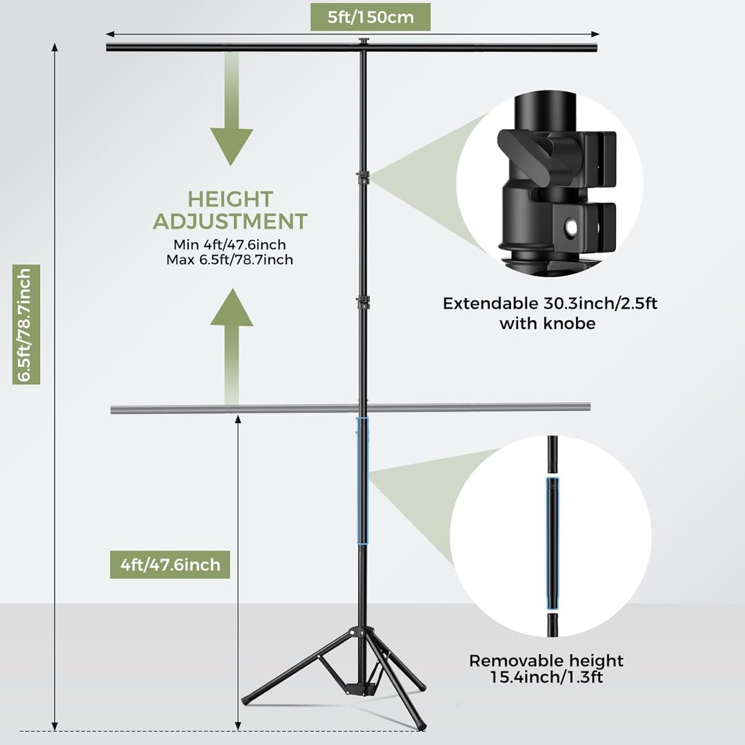 Emart 5x6.5ft Green Screen Backdrop Kit with T-Shape Stand and 6 Clamps — frame 5