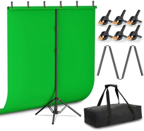 Emart 5x6.5ft Green Screen Backdrop Kit with T-Shape Stand and 6 Clamps