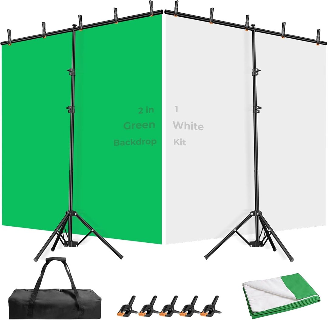 EMART 5x7ft White Green Screen Backdrop Kit with T-Shape Stand and 6 Clamps — frame 2