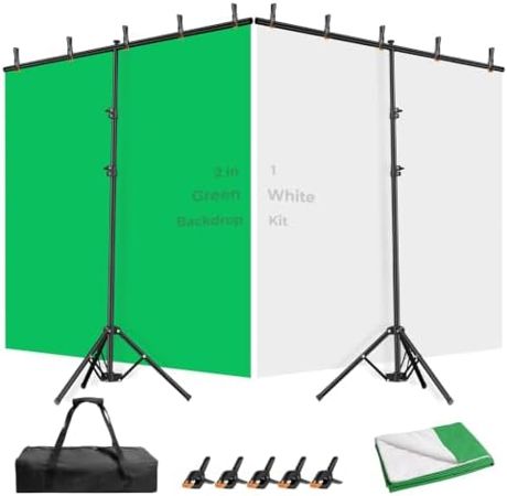 EMART 5x7ft White Green Screen Backdrop Kit with T-Shape Stand and 6 Clamps