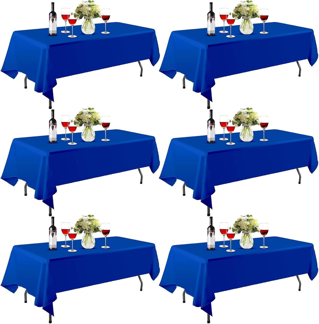 EMART 6 Pack Rectangle Table Cloth, 60 x 126 inch Blue 100% Polyester Thickened Fabric for 8 Foot Banquet Wedding Party Rectangular Tablecloths — frame 2