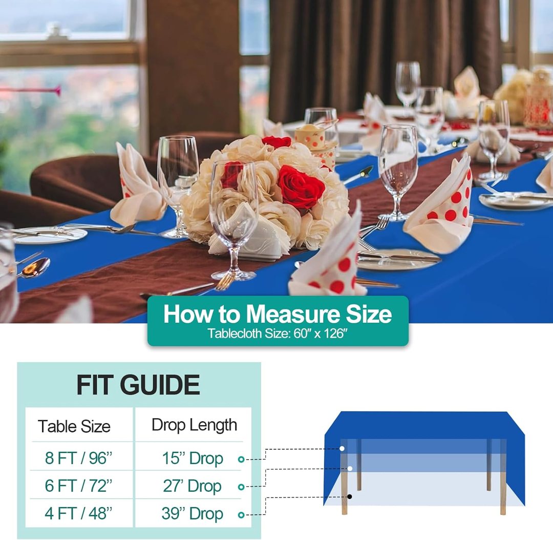 EMART 6 Pack Rectangle Table Cloth, 60 x 126 inch Blue 100% Polyester Thickened Fabric for 8 Foot Banquet Wedding Party Rectangular Tablecloths — frame 3