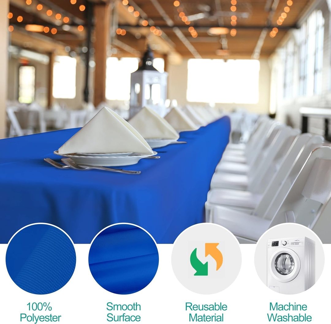 EMART 6 Pack Rectangle Table Cloth, 60 x 126 inch Blue 100% Polyester Thickened Fabric for 8 Foot Banquet Wedding Party Rectangular Tablecloths — frame 4