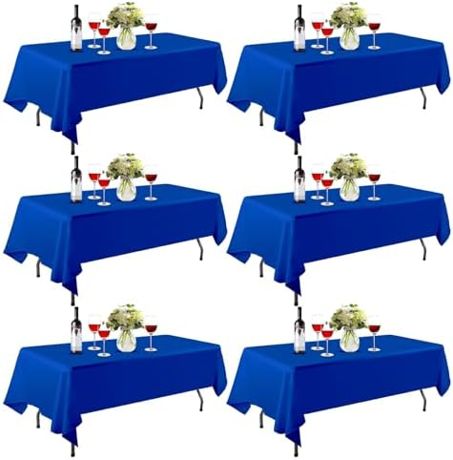 EMART 6 Pack Rectangle Table Cloth, 60 x 126 inch Blue 100% Polyester Thickened Fabric for 8 Foot Banquet Wedding Party Rectangular Tablecloths
