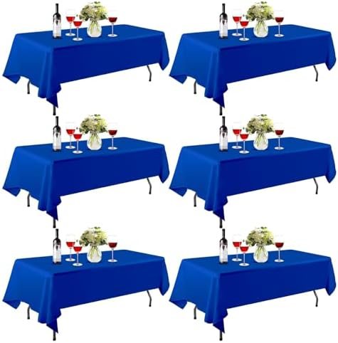 EMART 6 Pack Rectangle Table Cloth, 60 x 126 inch Blue 100% Polyester Thickened Fabric for 8 Foot Banquet Wedding Party Rectangular Tablecloths — frame 1