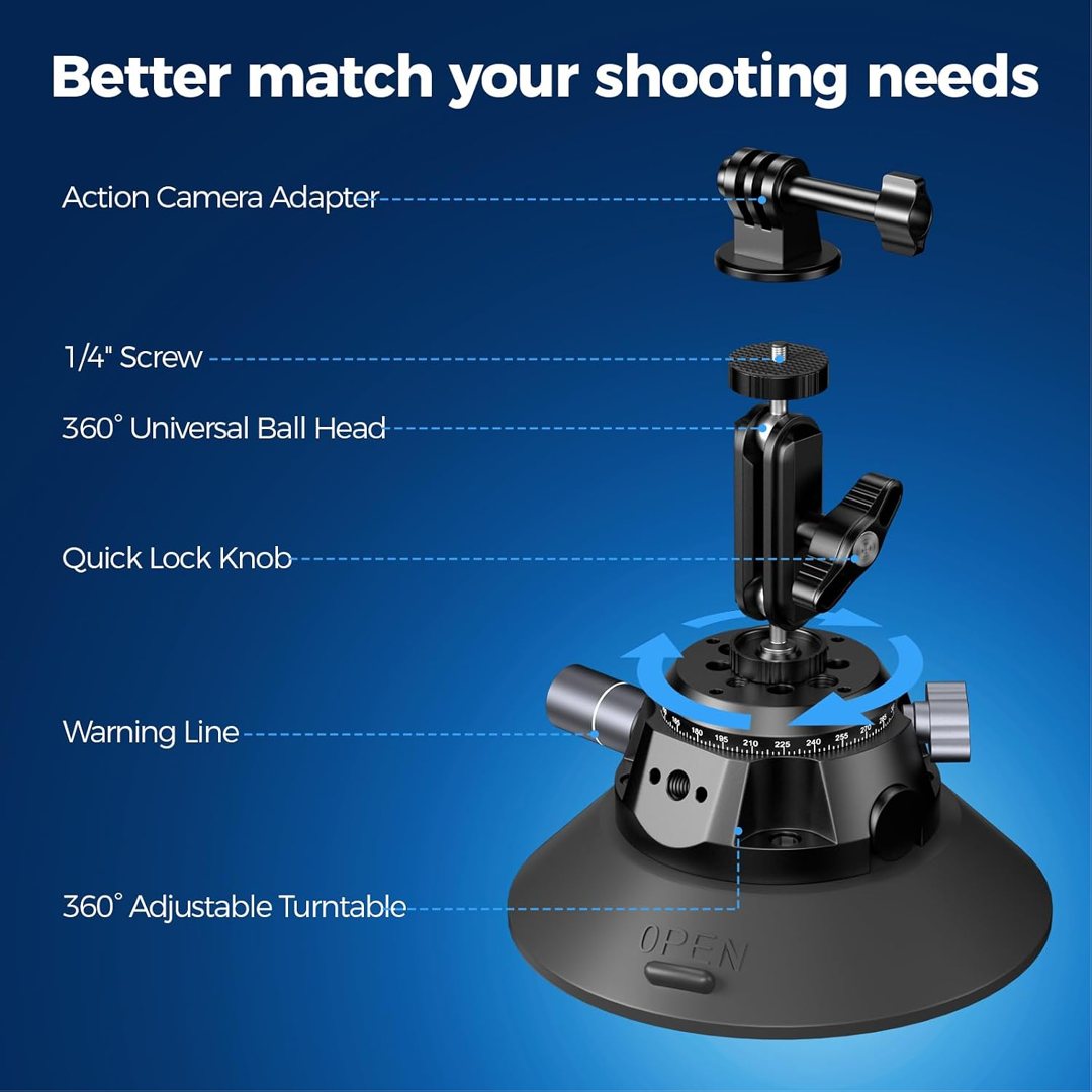 EMART 6” Suction Cup Camera Mount with Ball Head Magic Arm for Insta360 — frame 3