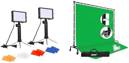 EMART 60 LED Continuous Portable Photography Lighting Kit, 7x10ft Green Screen Backdrop Kit for Banner, Photo Shoot