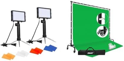 EMART 60 LED Continuous Portable Photography Lighting Kit, 7x10ft Green Screen Backdrop Kit for Banner, Photo Shoot